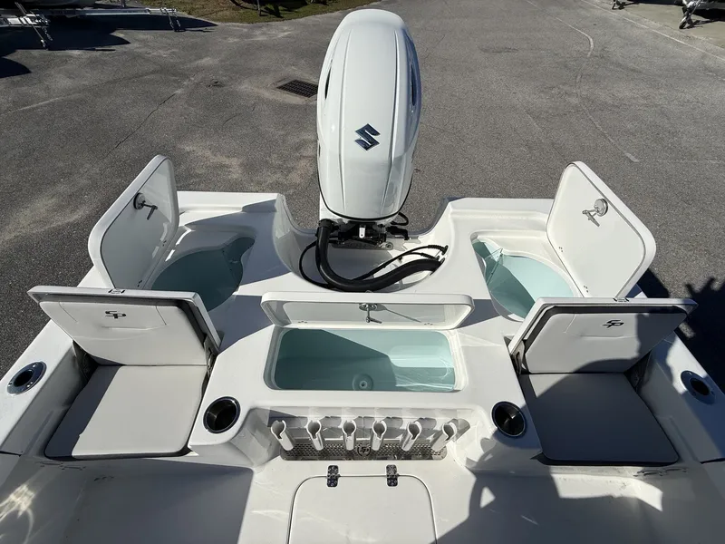 Slide: The Image of Rear view of the 2026 Sea Pro 230 Bay boat. - 13