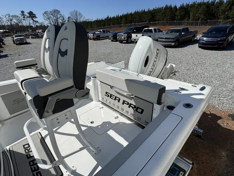 Slide: The Image of 2026 Sea Pro 222 Center Console with Suzuki engine on parking lot. - 3