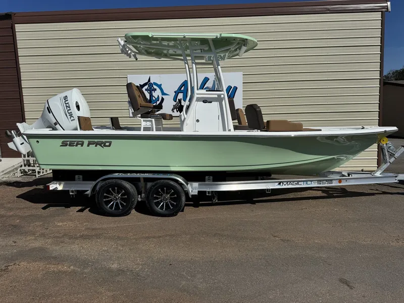 The Image of 2026 Sea Pro 230 Bay boat on trailer, side view. - 1