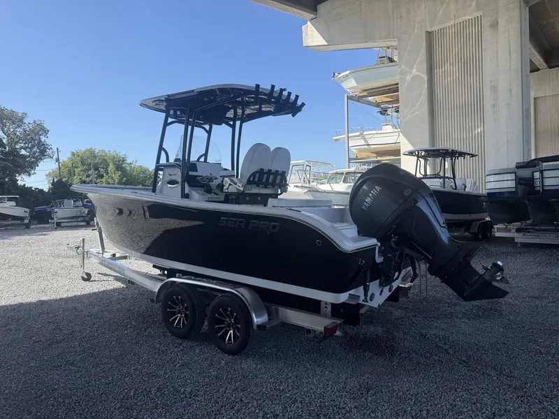 Slide: The Image of 2026 Sea Pro 222 Center Console boat on trailer, exterior view. - 3