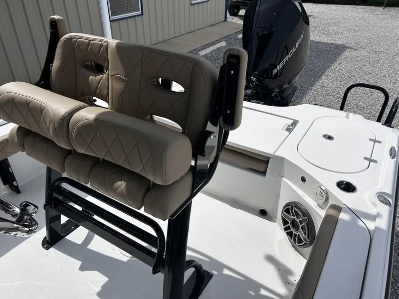 Slide: The Image of Interior of 2026 Blazer Bay 2440 boat with beige seating. - 10