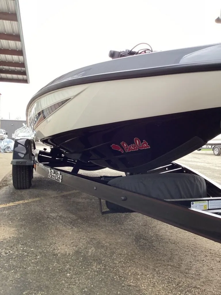 Slide: The Image of 2026 Bass Cat Cougar FTD SP on trailer, side view. - 19