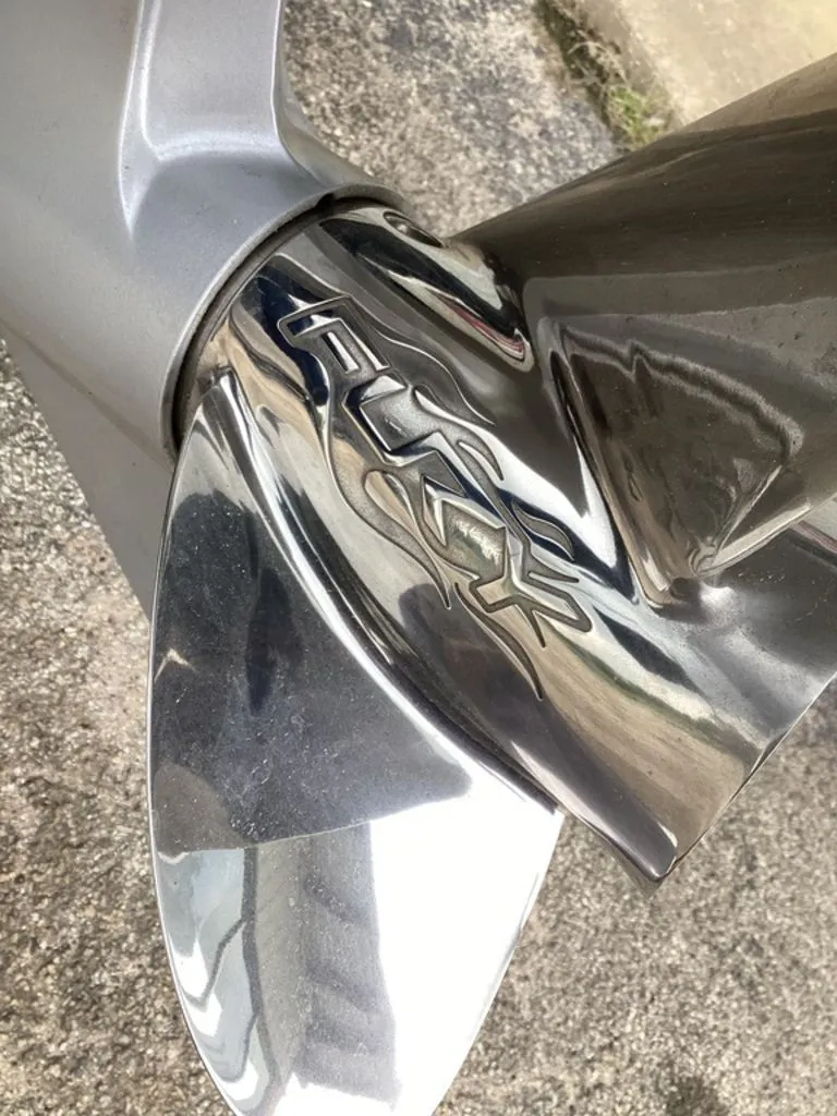Slide: The Image of Close-up of a Fury propeller on a 2026 Bass Cat Cougar FTD SP. - 4