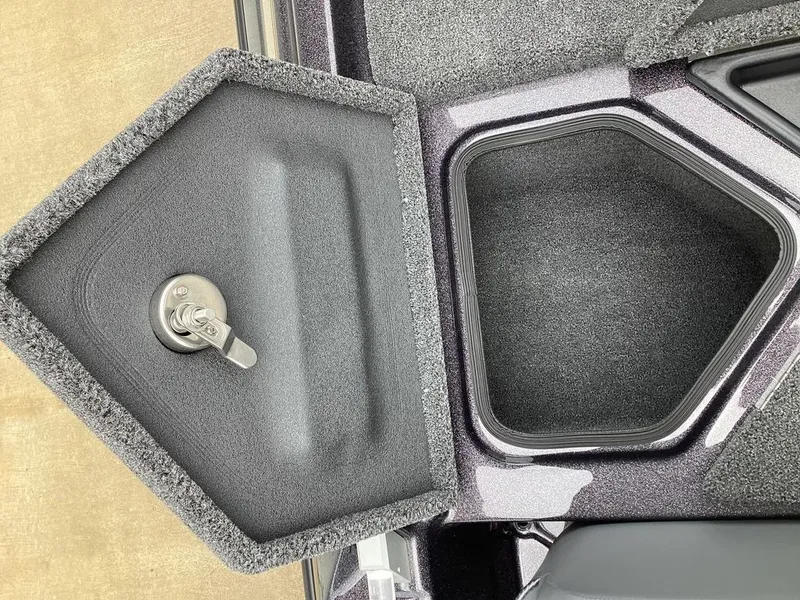 Slide: The Image of Bass Cat Cougar FTD SP 2026, open carpeted storage compartment. - 29