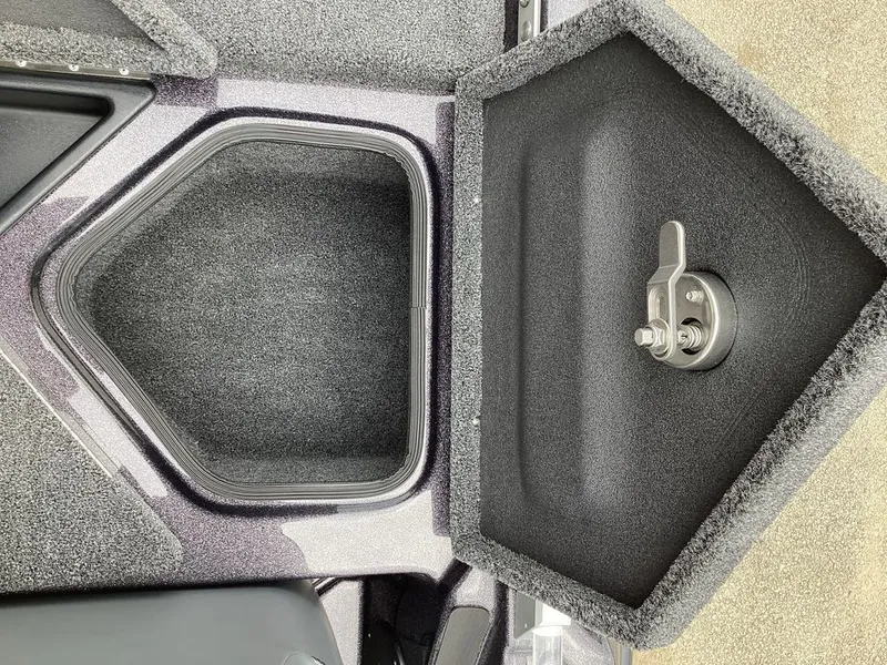 Slide: The Image of Bass Cat Cougar FTD SP 2026 storage compartment with carpet and latch. - 31