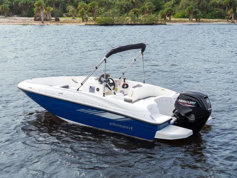 Slide: The Image of 2026 Bayliner Element E16 boat on calm water. - 7