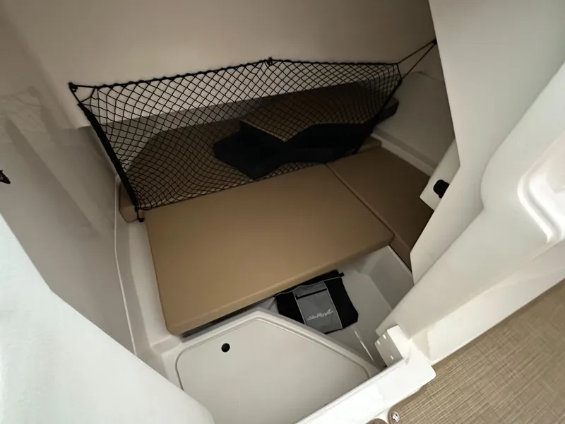Slide: The Image of Interior of 2024 Sea Ray SDX 250 with storage and netting. - 11