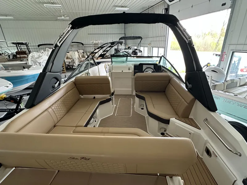 Slide: The Image of Interior of 2024 Sea Ray SDX 250 with luxurious seating. - 15