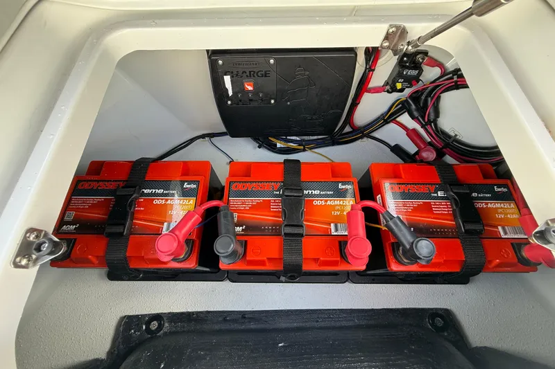 Slide: The Image of Battery compartment of 2026 Yellowfin 26 Hybrid with Odyssey AGM batteries. - 27