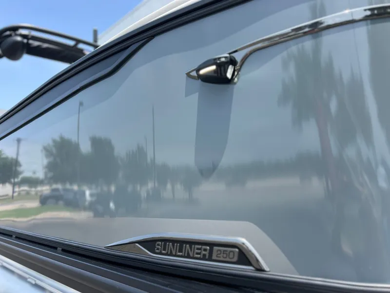 Slide: The Image of Close-up of Harris Sunliner 250 boat, model 2026. - 10