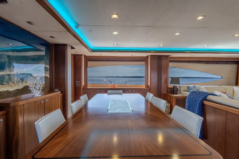 Slide: The Image of Luxurious interior of 2004 Sunseeker 105 Yacht with elegant dining area and ocean view. - 50