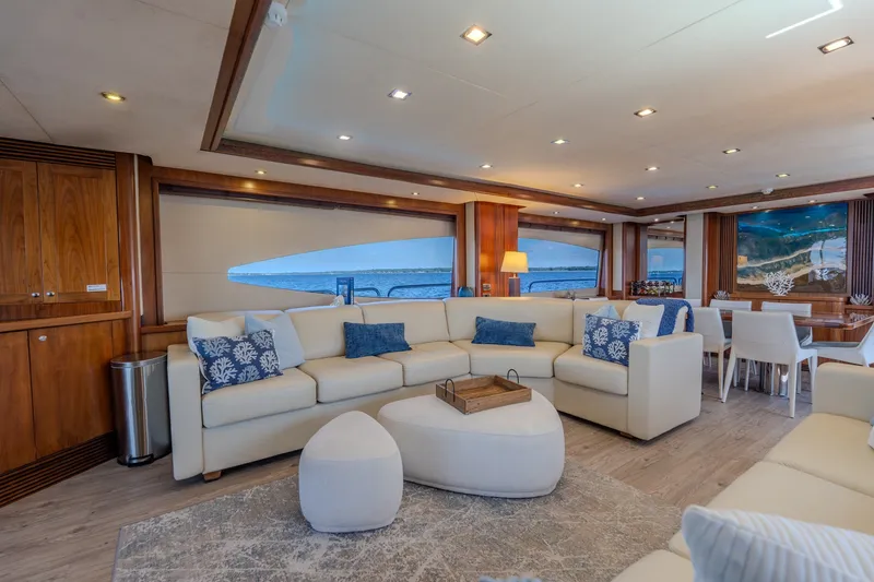 Slide: The Image of Luxurious interior of 2004 Sunseeker 105 Yacht with elegant seating and ocean views. - 44