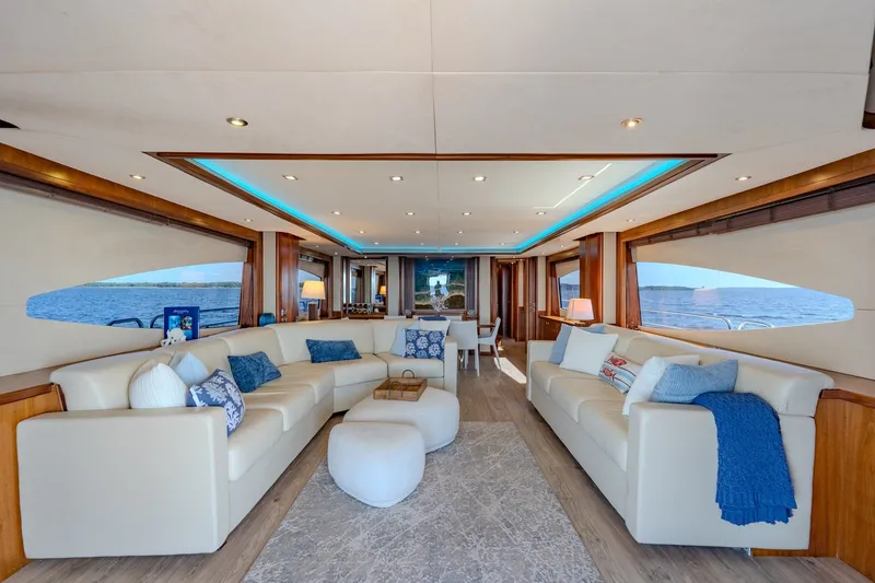 Slide: The Image of Luxurious interior of 2004 Sunseeker 105 Yacht with elegant seating and ocean views. - 42