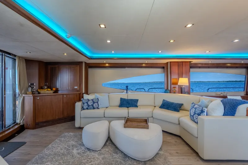 Slide: The Image of Luxurious interior of 2004 Sunseeker 105 Yacht with elegant seating and ocean view. - 46
