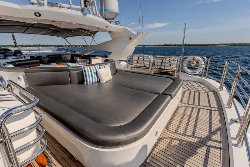 Slide: The Image of Luxurious Sunseeker 105 Yacht 2004 with spacious sun deck and ocean view. - 16