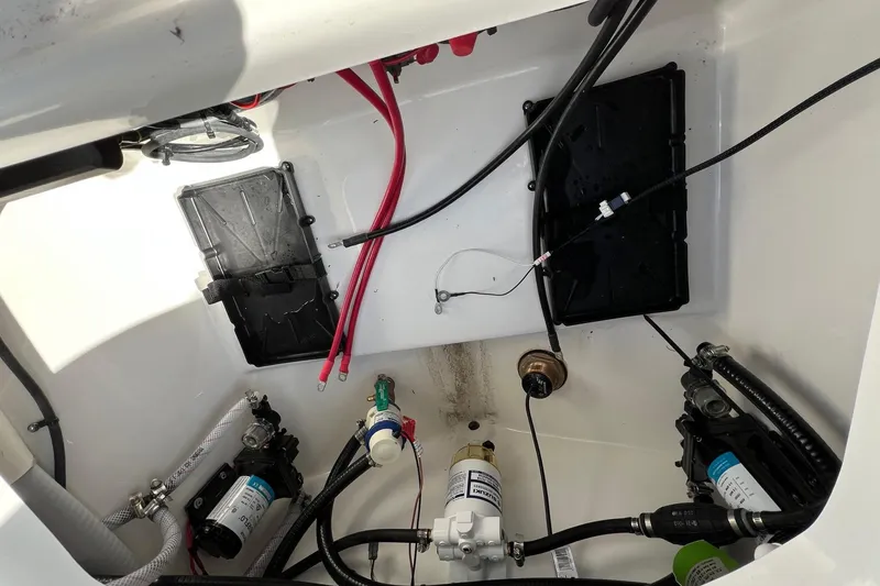 Slide: The Image of 2026 Sea Pro 240 Dual Console boat interior wiring and components. - 32