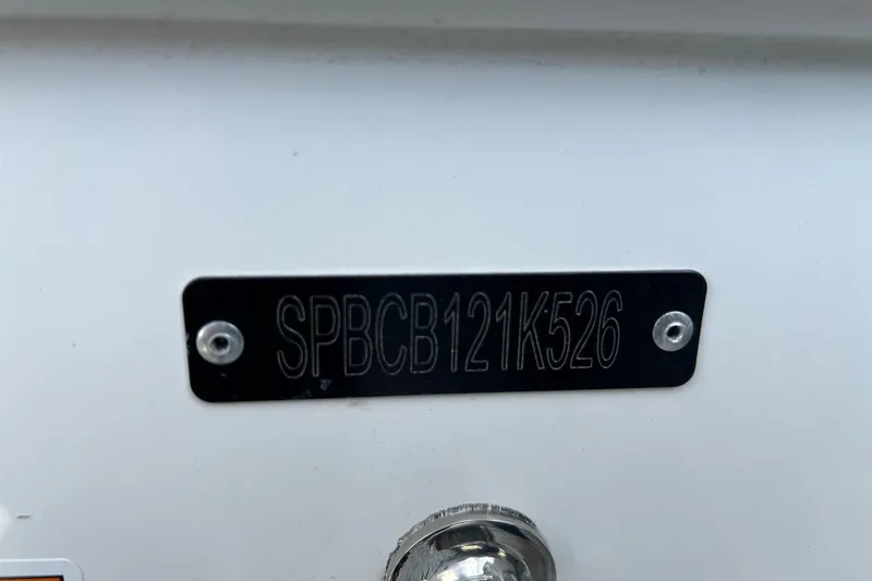 Slide: The Image of 2026 Sea Pro 240 Dual Console boat identification plate with serial number SPBCB121K526. - 34