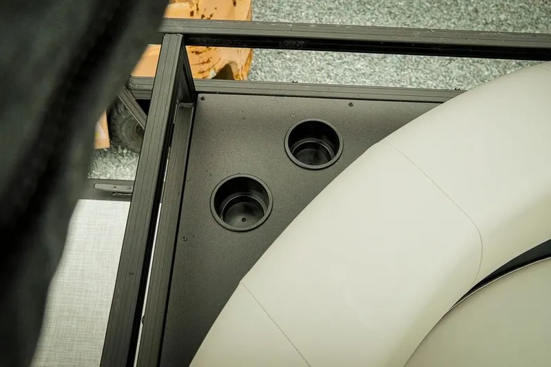 Slide: The Image of Cup holders and seating on a 2026 Dockside 20DQ boat. - 27