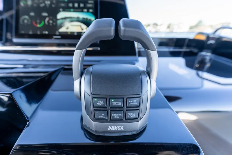 Slide: The Image of Control panel of 2025 Solaris Power 44 Open yacht with Volvo Penta joystick. - 14
