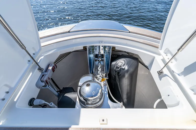 Slide: The Image of Anchor compartment of 2025 Solaris Power 44 Open yacht, showcasing storage and equipment. - 35