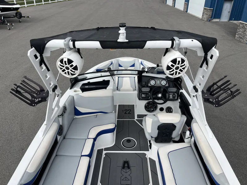 Slide: The Image of Interior view of a 2019 Axis T22 boat with modern speakers. - 15