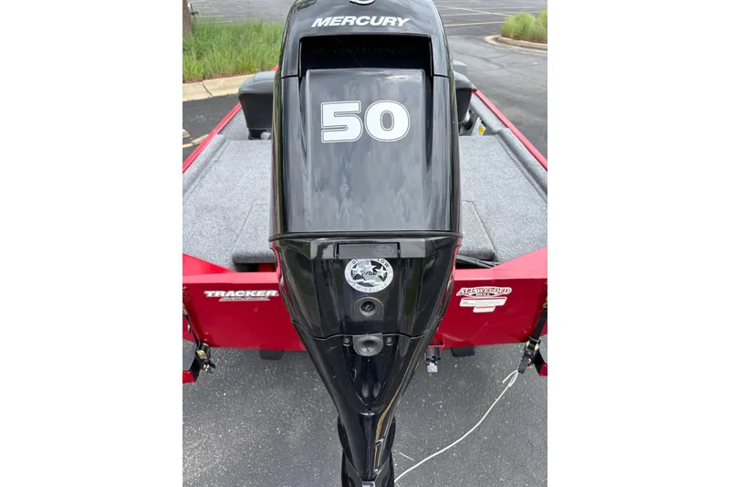 Slide: The Image of 2026 Tracker Bass Tracker Classic XL with Mercury 50 engine, rear view. - 3