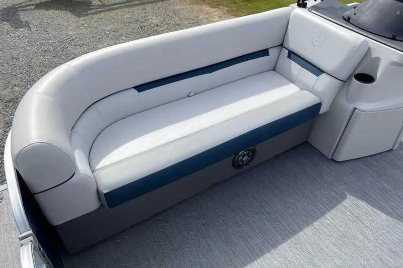 Slide: The Image of Luxurious seating on 2022 Godfrey Sweetwater 2286 SBX pontoon boat, featuring plush upholstery. - 4