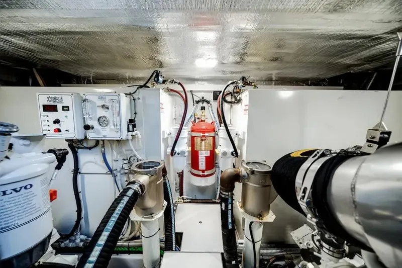 Slide: The Image of Engine room of 2024 Galeon 500 Fly yacht, featuring advanced equipment and fire safety system. - 53