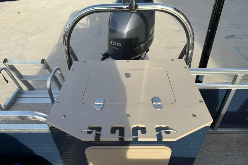 Slide: The Image of 2019 Avalon Venture Fish N Cruise boat with Yamaha 150 engine, rear view. - 12