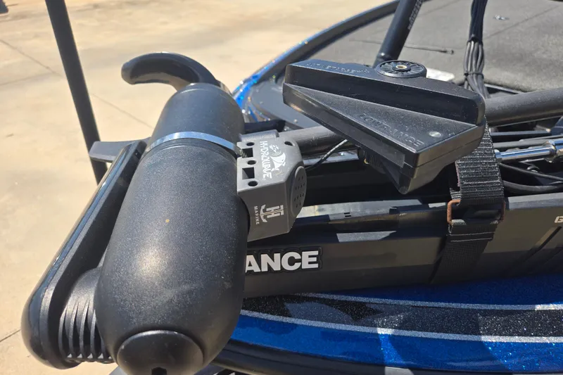 Slide: The Image of Close-up of a 2023 Nitro Z20 Pro boat's trolling motor and sonar equipment. - 19