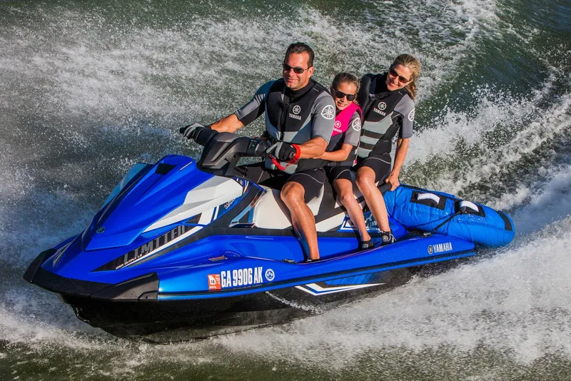 The Image of Manufacturer Provided Image: 2017 Yamaha WaveRunner VX Limited with three riders enjoying a water adventure. - 0