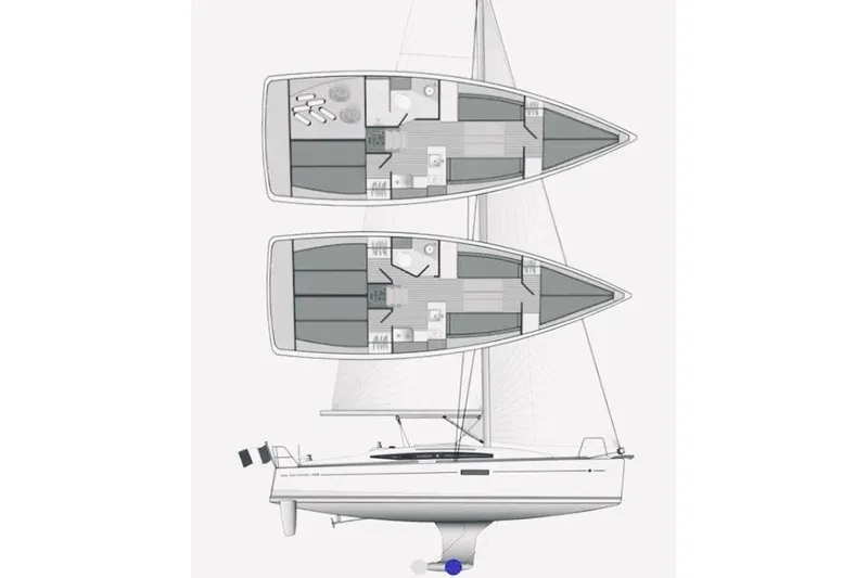 Slide: The Image of Diagram of 2015 Jeanneau Sun Odyssey 349 sailboat layout and design. - 52