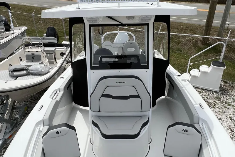 Slide: The Image of 2026 Sea Pro 245FLX Sandbar boat, sleek design, spacious seating, modern features. - 6