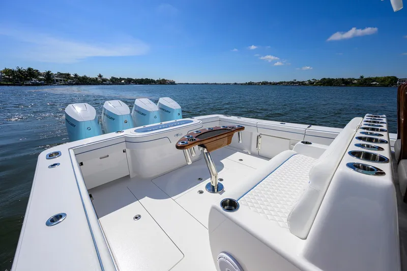 Slide: The Image of 2025 Valhalla Boatworks V-41 with quad engines on a sunny day. - 23