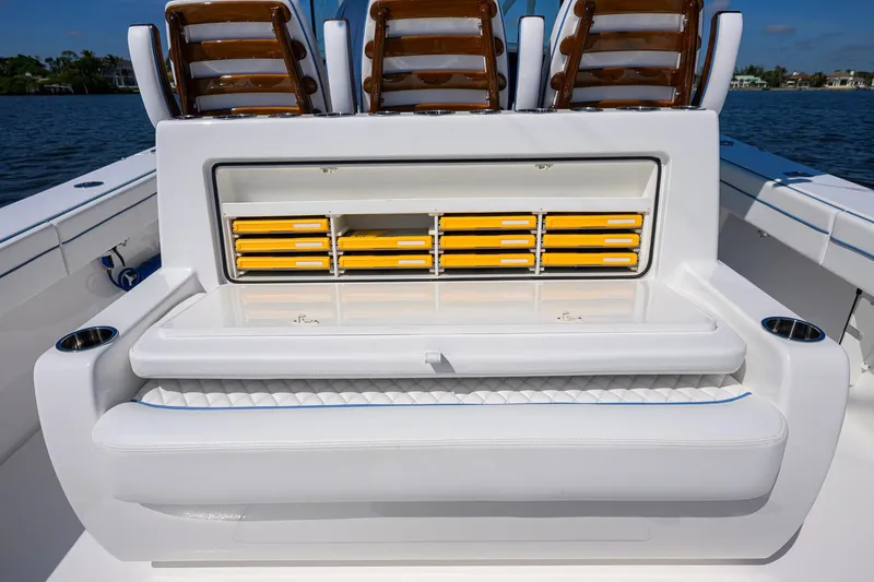 Slide: The Image of 2025 Valhalla Boatworks V-41 interior with seating and storage compartments. - 31