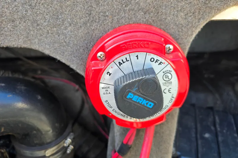 Slide: The Image of Red Perko marine battery switch in a 1999 Bayliner 1850 Capri SS boat. - 23