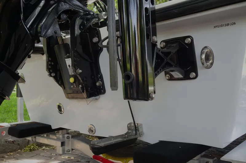 Slide: The Image of 2024 Xplor X18 Delta D18 boat transom with motor mount and hardware. - 20