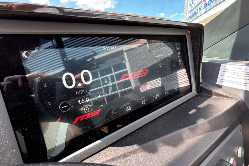 Slide: The Image of Dashboard display of 2026 MB B52 23 Alpha showing speed and settings. - 43