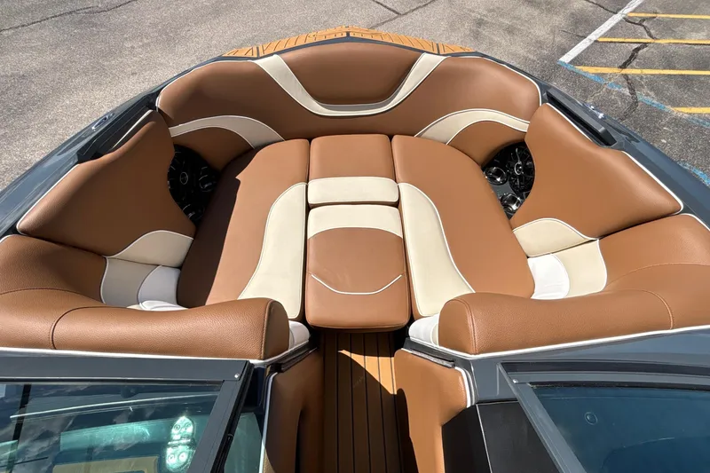 Slide: The Image of Luxurious brown and cream seating in 2026 MB B52 23 Alpha boat interior. - 50
