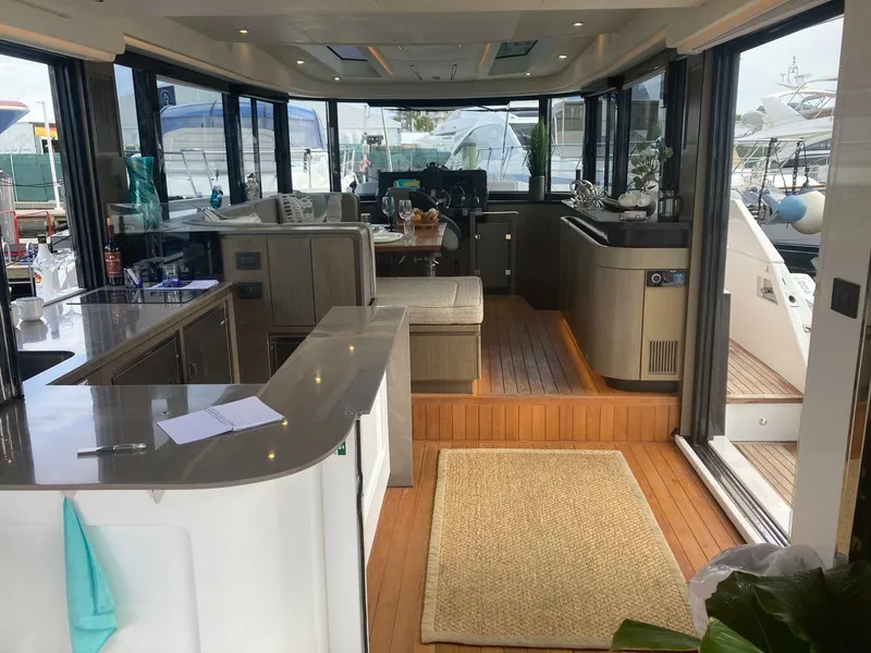 Slide: The Image of Luxurious interior of 2024 OKEAN 52 yacht with modern design and spacious layout. - 38