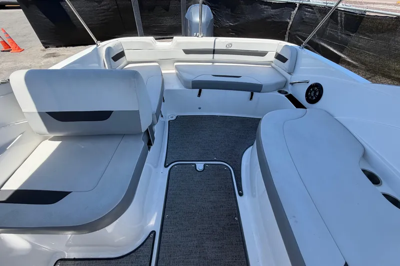 Slide: The Image of 2022 Hurricane SunDeck Sport 185 OB boat interior with spacious seating and modern design. - 48