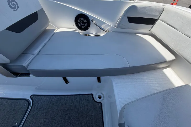 Slide: The Image of Interior seating of 2022 Hurricane SunDeck Sport 185 OB boat, featuring gray upholstery. - 50