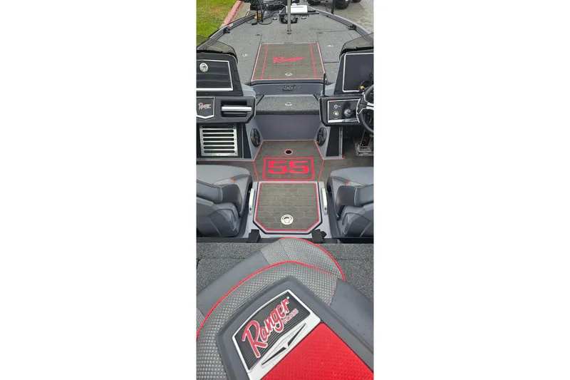 Slide: The Image of 2023 Ranger Z521R 55th Anniversary Limited Edition boat interior with red accents. - 3