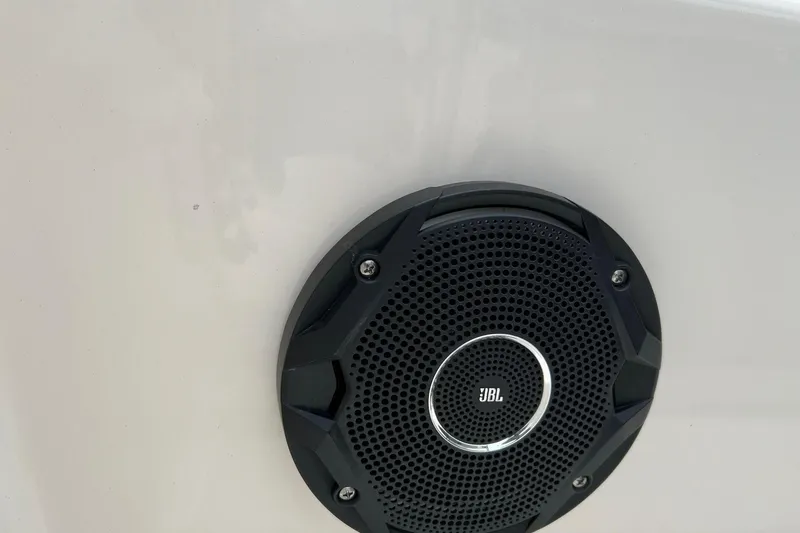Slide: The Image of JBL speaker installed on a 2026 Carolina Skiff 21 LS boat. - 26