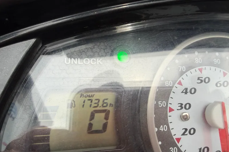 Slide: The Image of Close-up of 2009 Yamaha WaveRunner FX Cruiser SHO dashboard showing 173.6 hours. - 6
