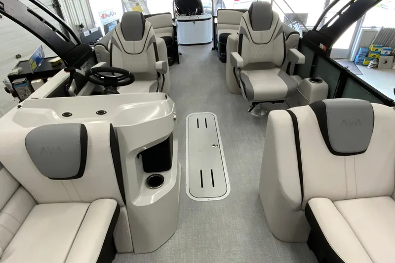 Slide: The Image of Luxurious interior of 2026 Avalon LSZ 2385 QL pontoon boat with plush seating and modern design. - 15
