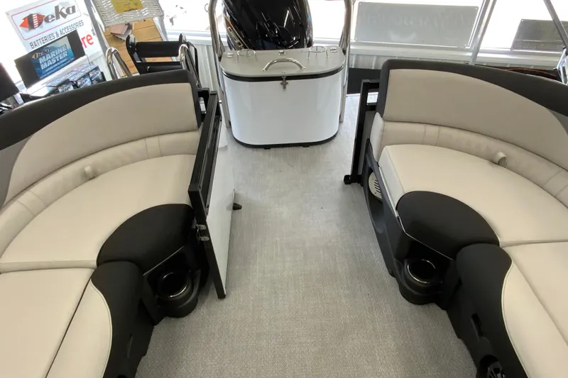 Slide: The Image of Interior of 2026 Avalon LSZ 2385 QL pontoon boat with plush seating and modern design. - 18