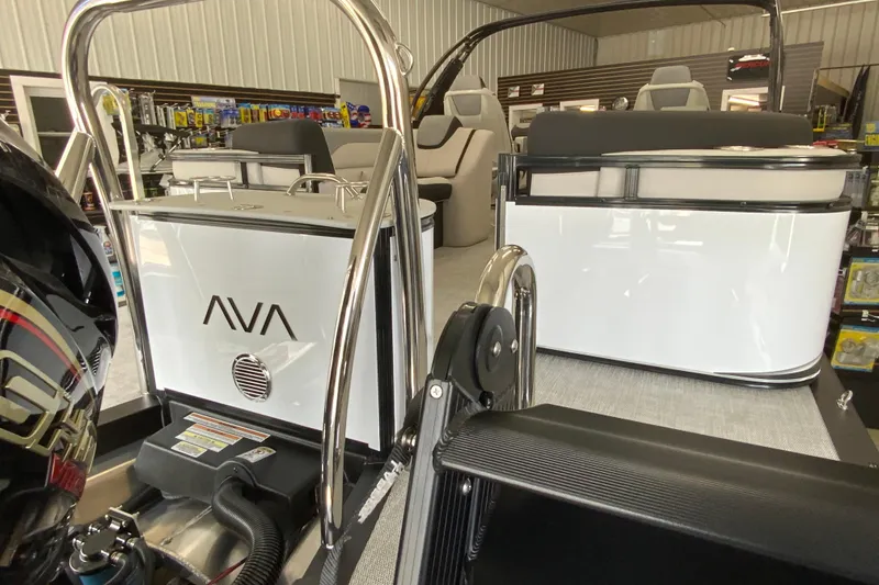 Slide: The Image of 2026 Avalon LSZ 2385 QL pontoon boat interior with modern seating and sleek design. - 25