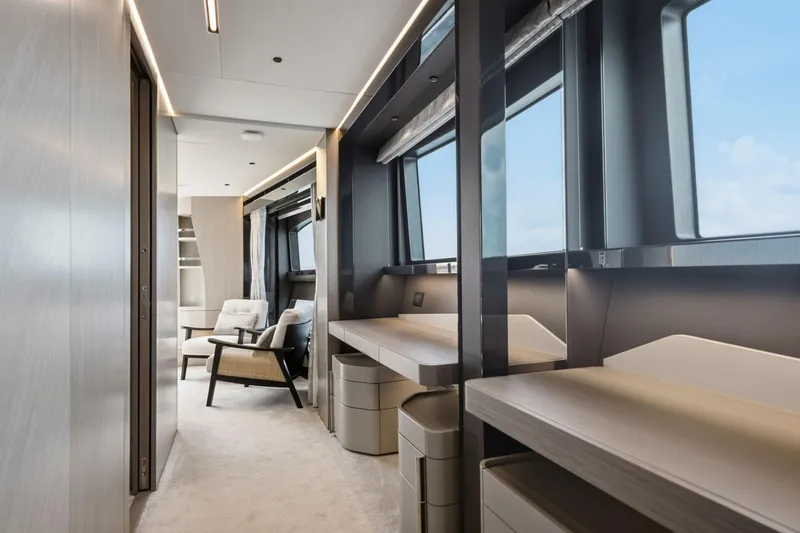 Slide: The Image of Luxurious interior of 2024 Sunseeker 100 Yacht, featuring modern design and elegant furnishings. - 14