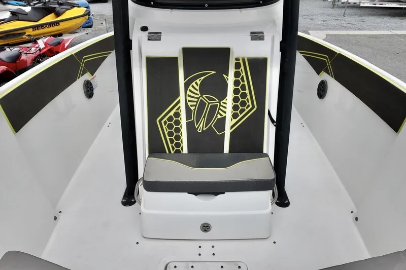 Slide: The Image of 2020 Scarab 255 ID boat interior with custom black and yellow design accents. - 9